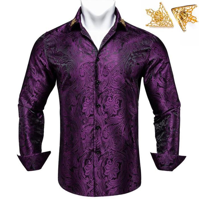 Mens Slim Fit Purple Dress Shirt Casual Trendy Pontianak Style