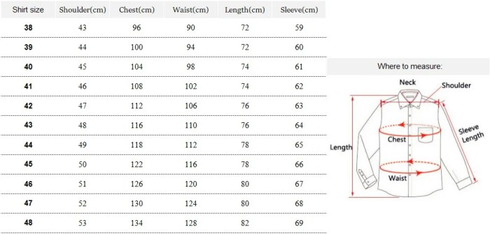 Men's dress shirt sizing chart