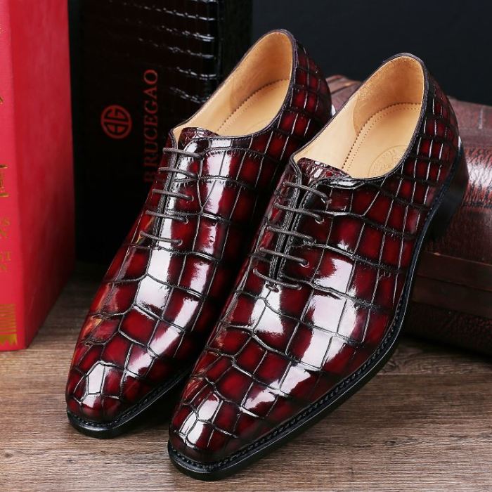 Shoes dress leather alligator men burgundy crocodile welt goodyear mens handcrafted classic